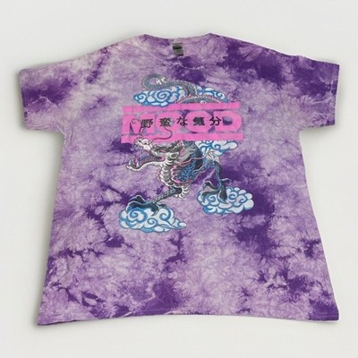 Gildan Mens Purple Tie Dye Dragon Graphic T Shirt MOOD Kanji Adult Large