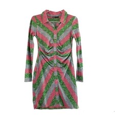 Zara Y2K Stripe Shirt Dress Pink and Green size SMALL