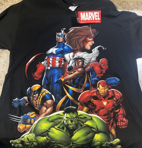 VINTAGE Y2K Marvel Shirt Mens Large Black Mad Engine Hulk Iron Man Wolverine - Picture 1 of 8