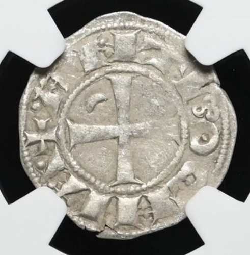CRUSADERS Antioch Bohemond III 1163-1201 AD, Knights Templar Denier Coin, NGC XF