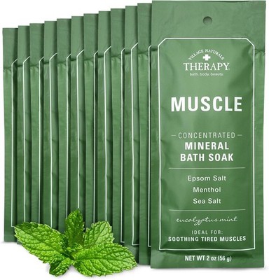 12 - 2oz Village Naturals Therapy Aches Pains Muscle Relief Epsom Salt Bath