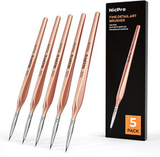 Nicpro Detail Paint Brushes 5 PCS Aesthetic Extreme Fine Tip 10/0 Professional M