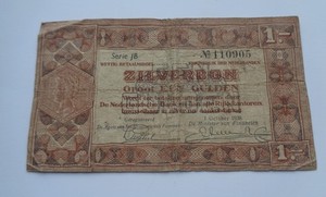 1938 NETHERLANDS ZILVERBON  ONE SILVER PAPER BANK NOTE