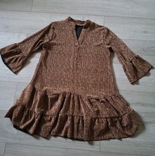 French Copper & Black Textured Short Smock Dress Stretch Party Evening UK18/20