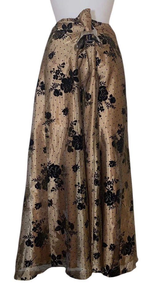Vtg Coldwater Creek Sz 10 Women's Gold Burnout Velvet Floral Grunge Maxi Skirt - Image 2 of 4