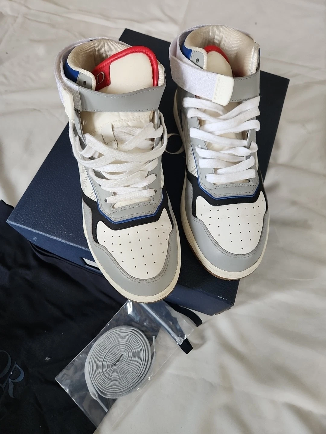 CHRISTIAN DIOR M B27 Baskets mi haut oblique galaxie perforées boîte grise, taille 43
