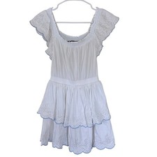Polo Ralph Lauren Girls White Eyelet Tiered Smocked Dress Blue Trim M 8-10