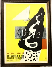 Framed Georges Braque Paris Exhibition Poster (Lithograph), 1953 20" x 28"