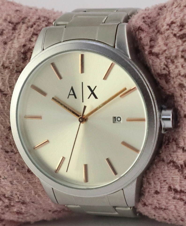 Reloj de cuarzo de lujo Armani para hombre esfera plateada ''fecha'' correa de acero "mantén el buen tiempo" Foto 2 de 4