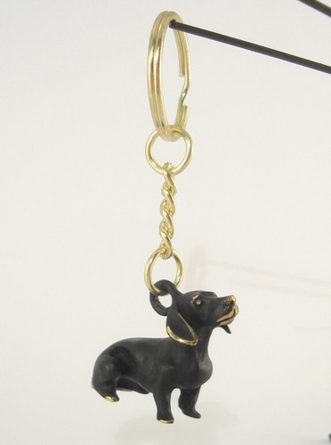 Walter BOSSE Vienna Key Ring DOG Dachshund Keychain Patinated Brass Bronze - Picture 3 of 3