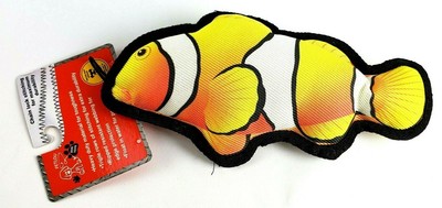 12" Heavy Duty Clown Fish Dog Toy Durable Construction W ...