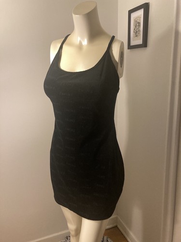 Skims Size Large Logo Velour Dress NWT Mini Black Women's Onyx - Picture 6 of 9