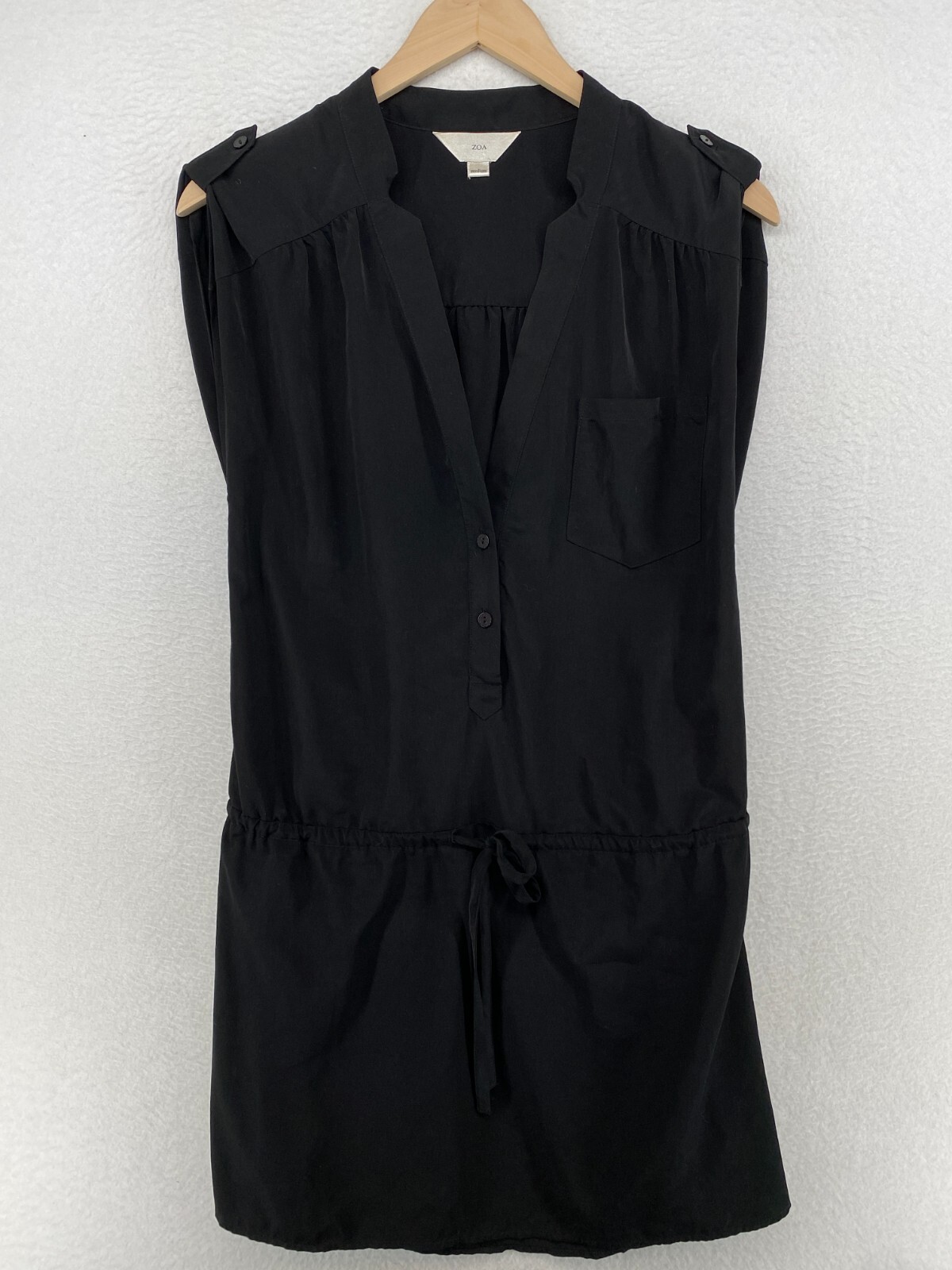 ZOA Romper M V-Neck Button Front Drawstring Waist Sleeveless Black-image