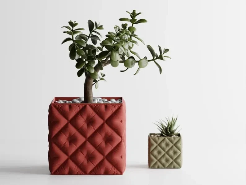 Inflated Soft Cloth Look Planter Square Tufted Diamond Pattern | Kitchen Home Be - Image 3 of 4