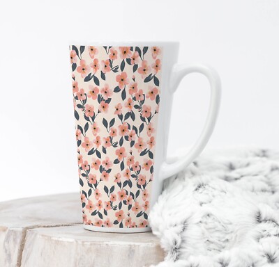 Pink Sunny Flowers Coffee Tea Latte Mug Cup 17 Oz Ceramic White by Mugzan