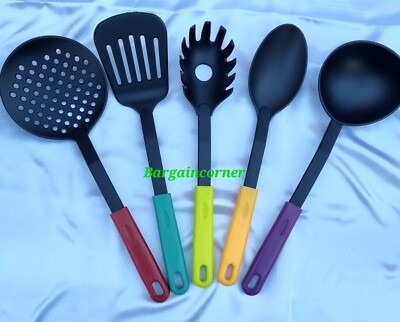 Küchenutensil Set 5-teilig Schlitzwender Massivlöffel Servierlöffel Abschäumerpfanne