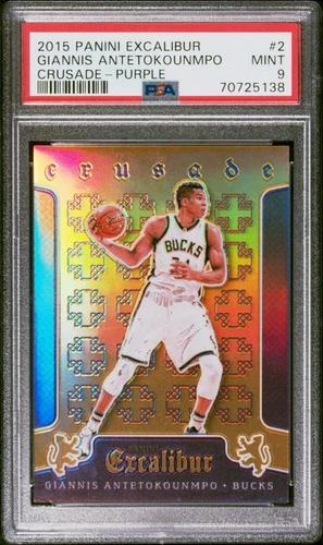2015-16 Panini Excalibur Giannis Antetokounmpo #2 PURPLE Crusade PSA Mint 9 