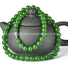 Natural 6/8/10/12mm Nephrite Green Jade Jadeite Round Gems Beads Necklace 18''