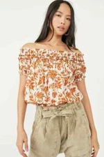 Free People FP One Suki Blouse Top Off The Shoulder Smocked Floral M New 260050