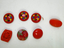 7  VINTAGE RED ART GLASS BUTTONS