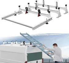 Cargo Van Roof Ladder Rack W/ Roller for RAM ProMaster 2013-2024 White 3 Bar NEW