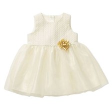 Infant Girls Ivory Off White Gold Rosette Tulle Holiday Party Baby Dress