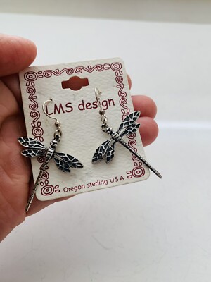 Sterling Silver Handcrafted By LMS designs Dragonfly Hook Earrings.