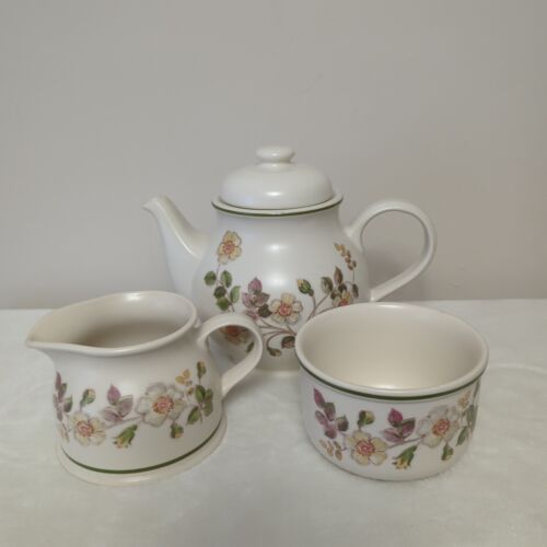 Vintage Marks & Spencer Autumn Leaves Stoneware Teapot Sugar Bowl Jug - Foto 1 di 19