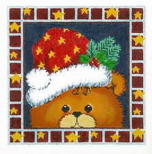 Holiday Teddy Bear in a Santa Hat on 16m handpainted Needlepoint Canvas by LEE