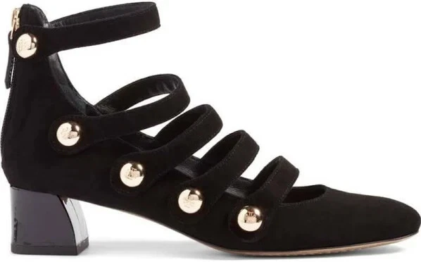 New Tory Burch Marisa Strappy Pump Black Wool Gold Military Logo