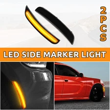 Smoke Lens For 2015-2023 Dodge Charger Amber Front Bumper LED Side Marker Lights