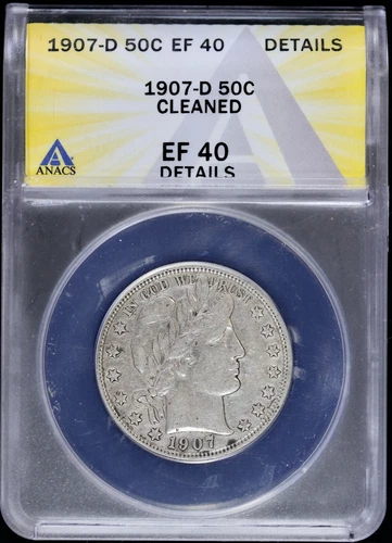 1907-D Barber Half 1/2 Dollar 50c ANACS EF 40 Details (XF Extra Fine) Denver