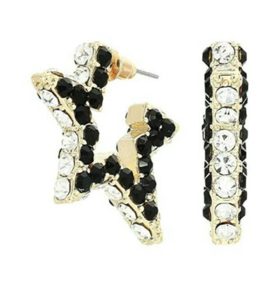 Rebecca Minkoff Super Nova Stone Hoops 耳环(黑色)耳环零售 $58 — 第 3/4 张图片