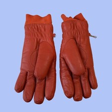 Vintage 70s Orange Genuine Cow Leather Insulated Lined Winter Ski Gloves Large