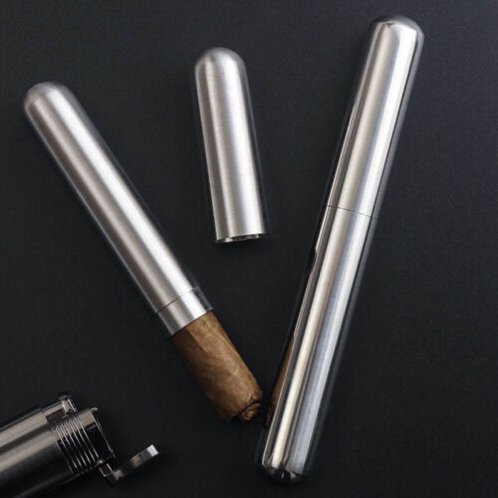 2Pcs Portable Cigar Tube Box Stainless Steel Single Cigarette Storage Case  USA