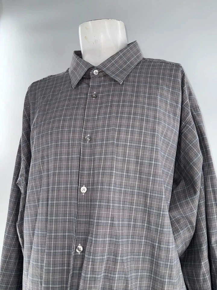 Camisa de vestir Michael Kors para hombre alta 20 35 gris a cuadros 100 % algodón YGI F5-48 Foto 3 de 4