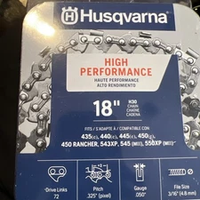 Husqvarna chainsaw chain 18-Inch .050 gauge .325 pitch low kickback low-vibra...