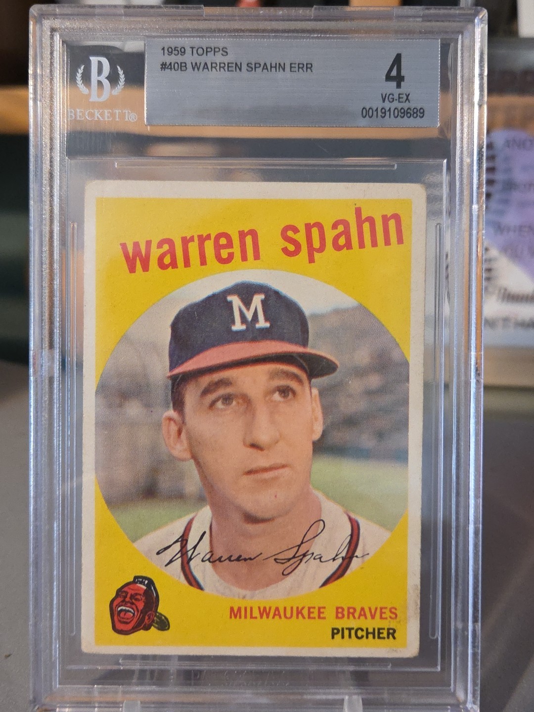 Warren Spahn 1959 Topps #40b Error Born 1931 Obscured Milwaukee Braves