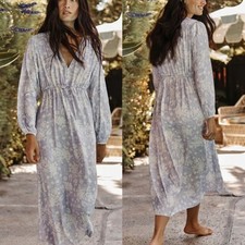 Summersalt The Cinched Waist Kaftan Dress Womens M Lavender Floral Pastel