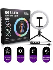 RGB LED Soft Ring Light MJ30 with Phone Holder Multi-Color Lighting New In Box