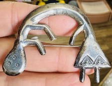 Patrick Yellowhorse Navajo Yei Brooch Sterling Silver Signed 2-1/4”