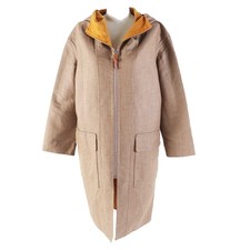 HERMES coat hooded zip-up long coat Brown Mustard cashmere Women 32 3E0105DC