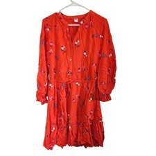 Old Navy Women's Orange Floral Print V Neck Tiered Midi Dress Size M