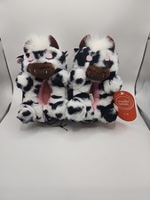 Wonder Nation Women's Cow Animal Print Faux Fur Slip-On Slippers 7-8 Kids