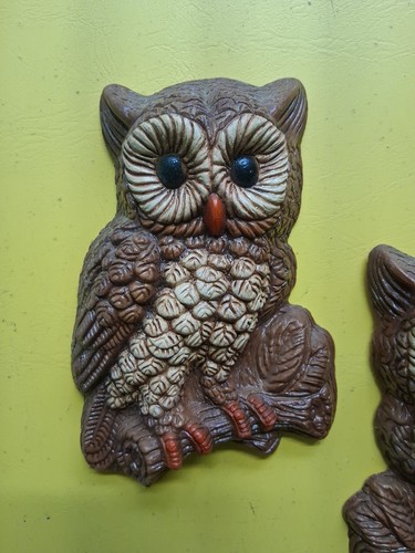 Vintage 1970’s Wall Decor Foam Craft Big Eyed Owls Rustic Appeal Kitschy Cute - Picture 3 of 5