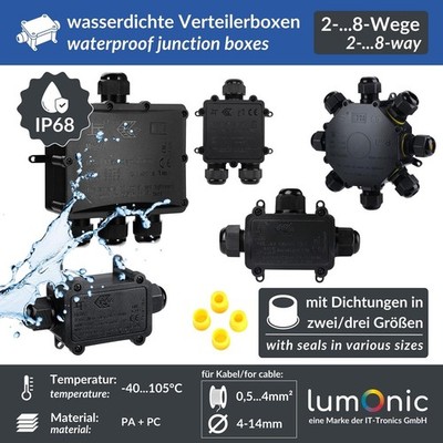 Abzweigdose wasserdicht IP68, schnelle, sichere Kabelverteilung, für Kabel 0,5-4
