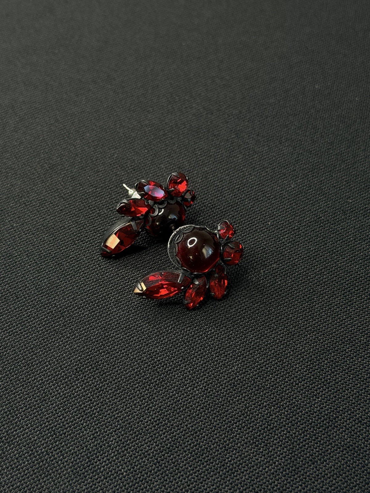 Vintage Ruby Red And Black Statement Costume Earr… - image 3