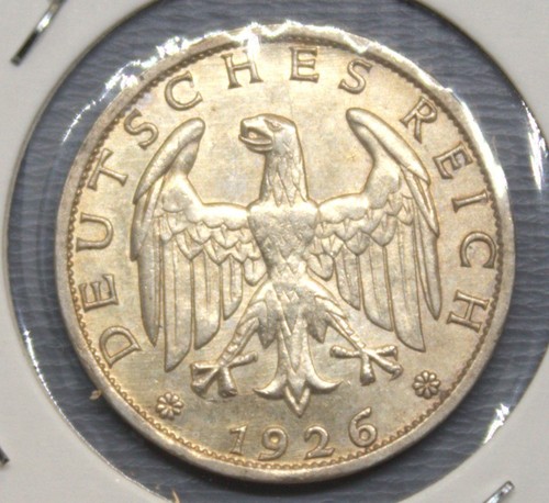 1926A GERMANY Weimar Republic - 1 REICHSMARK -.50 Silver -BU - 75