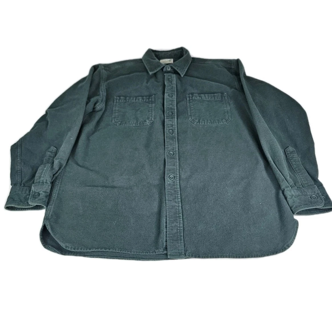 LL Bean Flannel Chamois Shirt Men XL Green Long Sleeve Outdoor Workwear Button