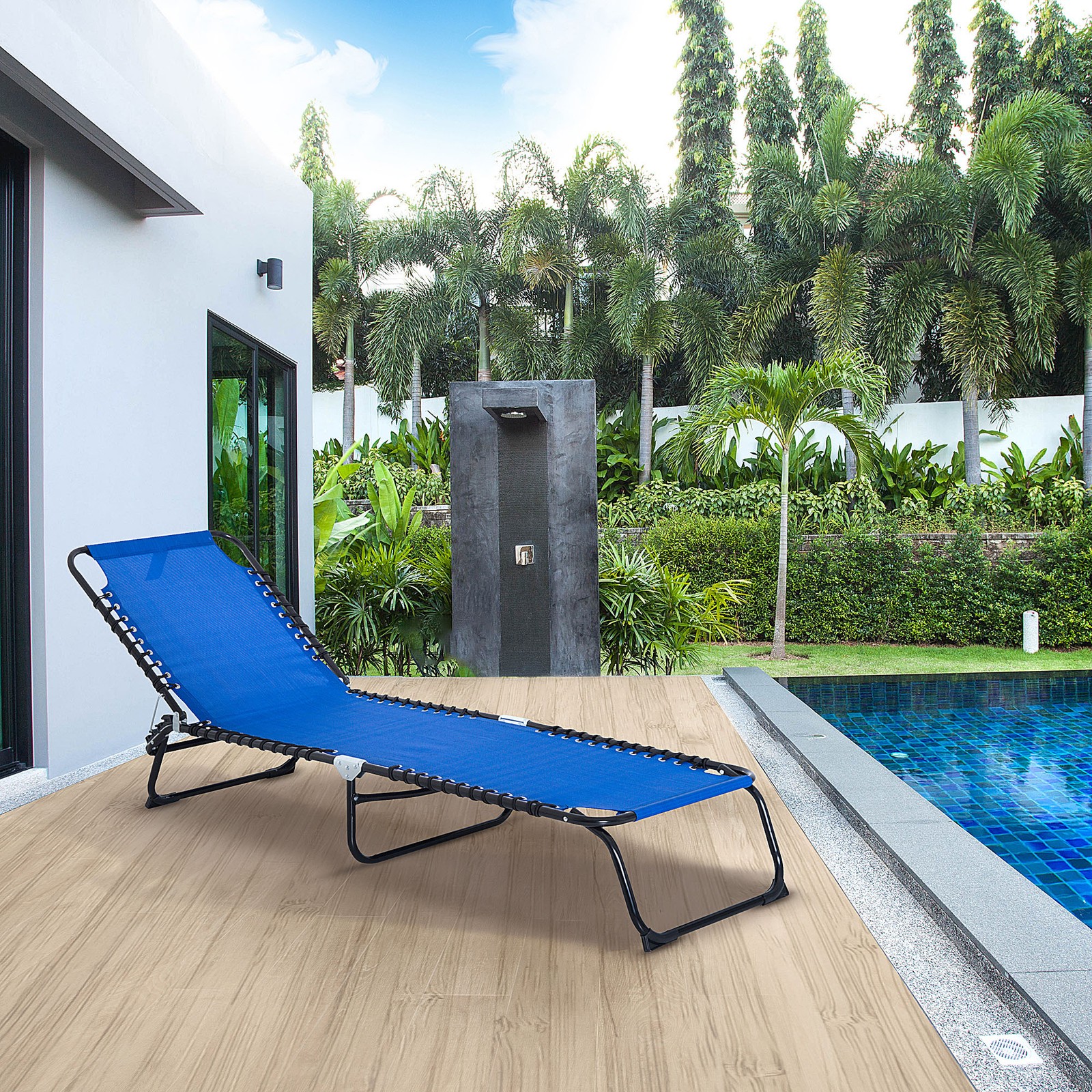 Foldable Chaise Lounge Chair Reclining Back Breathable Mesh for Poolside Camping